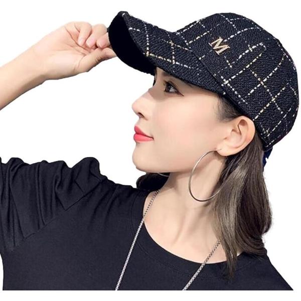 モーリスクーレディース かわいい チエック柄 キャップ キラキラ ワンポイントカジュアル 帽子(ブラ...