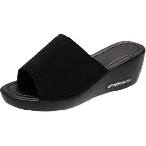 ジーティアモ 厚底 サンダル レディース ミュール ウェッジ ソール 6cmヒール オフィス(ブラッ...