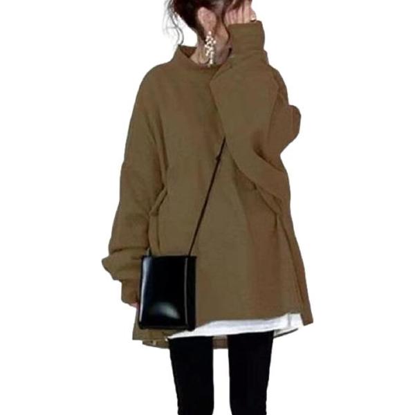 ニブンノイチプラス トレーナー チュニック ハイ ネック カラー パステル 重ね着風 レディース 茶...