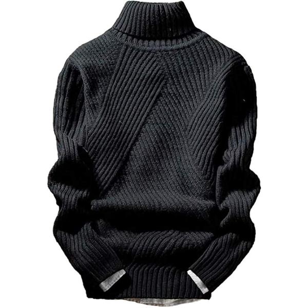 ハイネック ニット セーター メンズ タートルネック トップス 長袖 ロングスリーブ 袖あり(ブラッ...