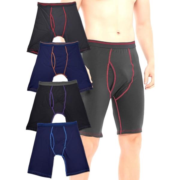 前開き 股ずれ防止 ロングボクサーパンツ 速乾 ひざ上丈 メンズ (4枚セット,  M)
