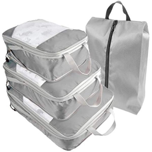 旅行 圧縮バッグ 4点セット トラベル 圧縮袋 トラベルポーチ 収納 ファスナー 大容量 衣類 仕分...