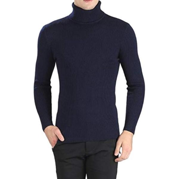 チクチクしないニット セーター メンズ タートルネック 無地 カジュアル 長袖 ビジネス 冬 (ネイ...