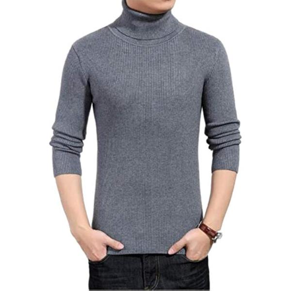 チクチクしないニット セーター メンズ タートルネック 無地 カジュアル 長袖 ビジネス 冬 (グレ...