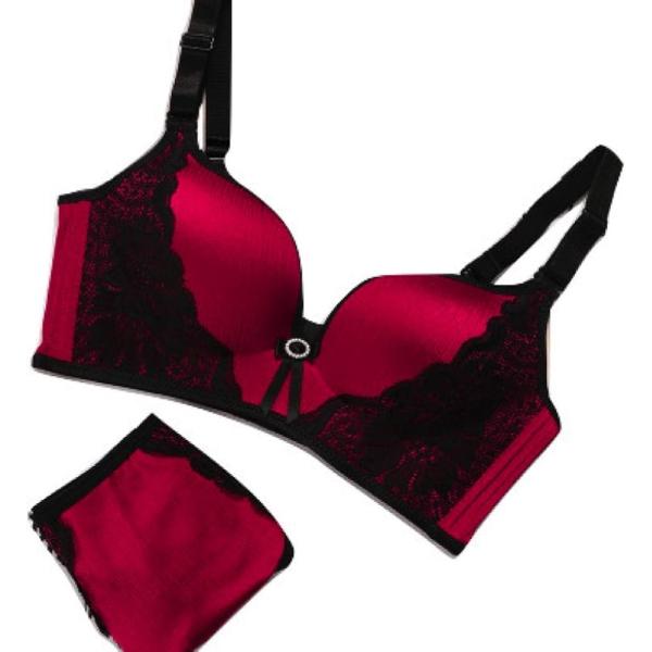 ふんわりカラー ランジェリー ブラ＆ショーツセット(バーガンディ,  B85/XL)