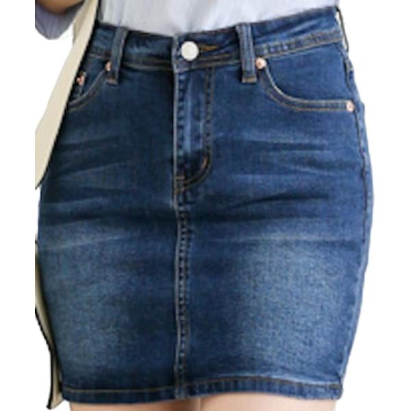 デニム スカート ストレッチ 素材 タイト ミニ 美脚 シルエット 足長 効果 レディース MDM(...