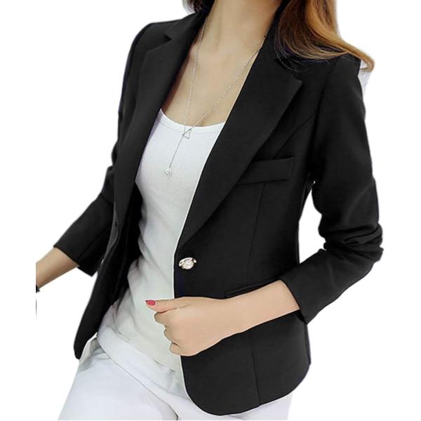 テーラード ジャケット レディース 1つボタン 長袖 シンプル ブラック パール装飾ボタン(ブラック...
