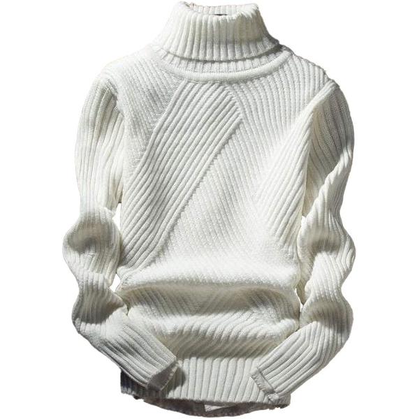 ハイネック ニット セーター メンズ タートルネック トップス 長袖 ロングスリーブ 袖あり(アイボ...