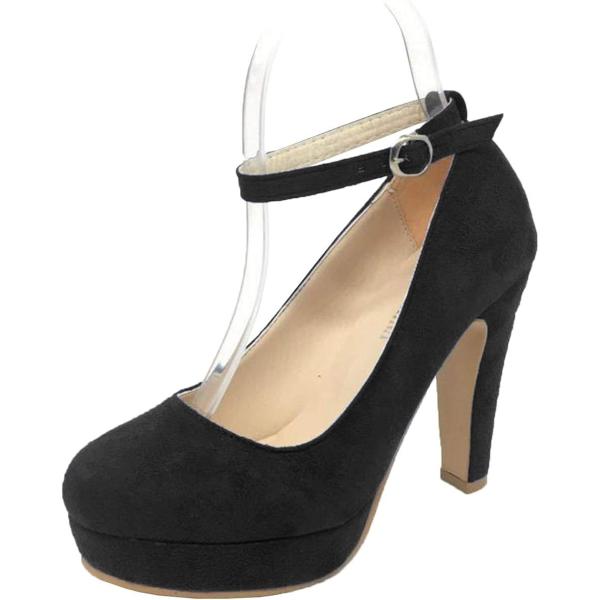 厚底 アンクル ストラップ 付き パンプス ハイヒール 高め ラウンドトゥ レディース キャバ (ブ...