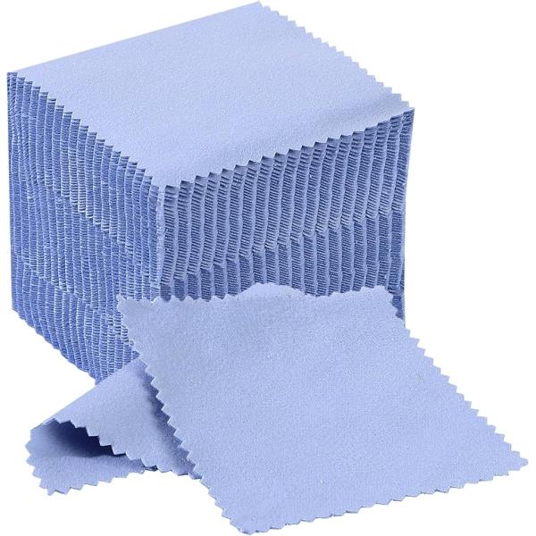 光沢復活 シルバー クロス 貴金属磨き 水色100枚セット 8x8cm 金管楽器 にも対応(ブルー)