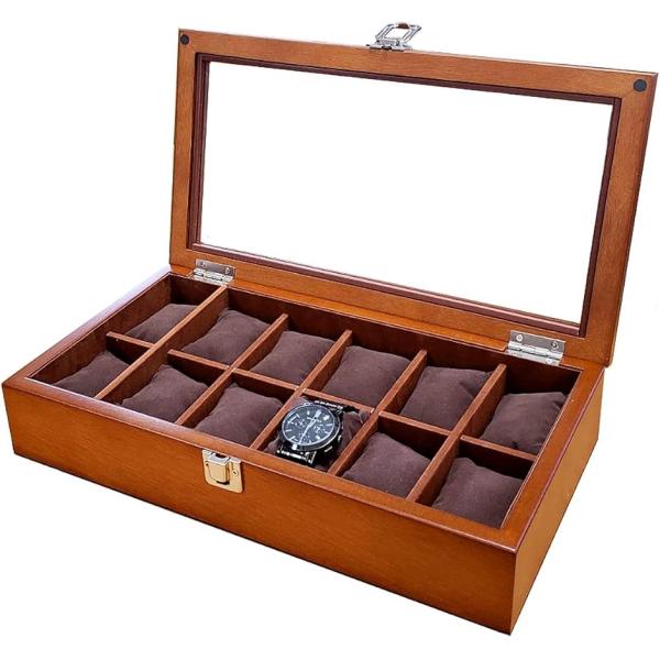 高級 木製 腕時計 収納 ボックス 12本用 ガラス窓付き コレクション ウォッチ ケース ディスプ...