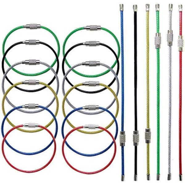 ワイヤーリング ワイヤーキーホルダー ネジ式 キーリング ステンレス製 カラフル 紛失 盗難防止 6...