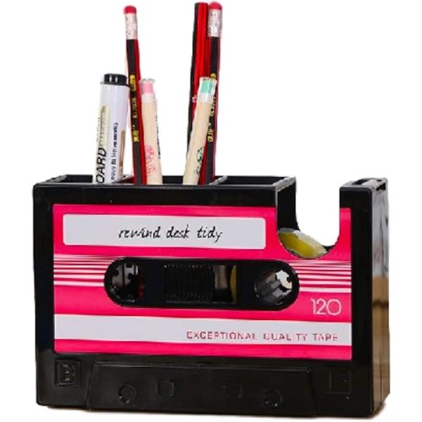 デスク オーガナイザー カセットテープ おしゃれ ペン 立て 付き 多機能 (ピンク,  縦11.5...