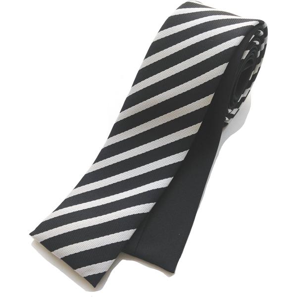 日本製リバーシブル ストライプx無地 ネクタイ 5cm ダンス 衣裳 衣装 角タイ スクエアタイ(ブ...