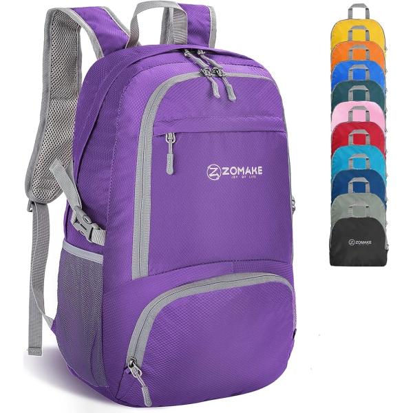 軽量リュック バックパック 30L ハイキングデイパック 旅行バックパック 折りたたみ式(パープル)