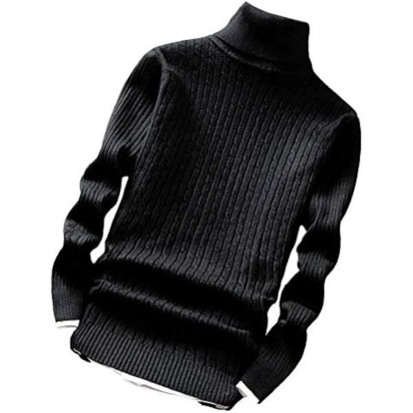 ハイネック ケーブル ニット セーター メンズ ボリュームネック タートルネック (ブラック,  0...