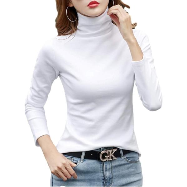 タートルネック tシャツ カットソー ハイネック トップス 長袖 インナー レディース(ホワイト, ...