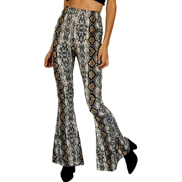 ボトムス ロングパンツ ストレッチ フレア ブーツカット パイソン柄 レディース(パイソン,  XL...