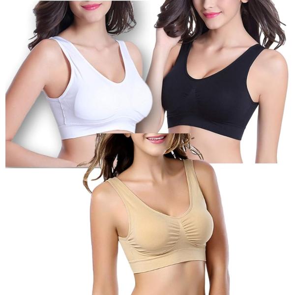 カナエルン3枚組 スポーツブラ ナイトブラ ノンワイヤー ブラジャー(ベーシック,  L(80B，8...