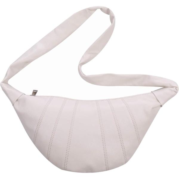 斜めがけバッグ レディース ショルダーバッグ PUレザー ワンショルダー 半月バッグ(ホワイト)