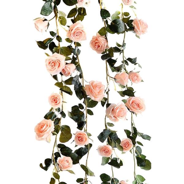 全3色 バラ ガーランド リアル 造花 飾りつけ 装飾 人工 つぼみ付 ローズ 薔薇(ピンク)