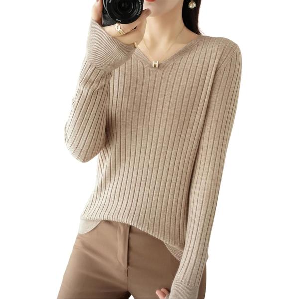 セーター レディース リブニット トップス vネックセーター 長袖 カットソー オフィスカジュアル ...
