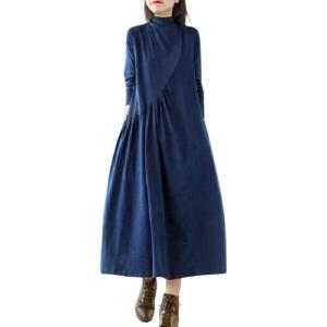 体系隠し ワンピース ロングワンピース レディース フレア 長袖 ハーフネック 可愛い ふんわり体型...