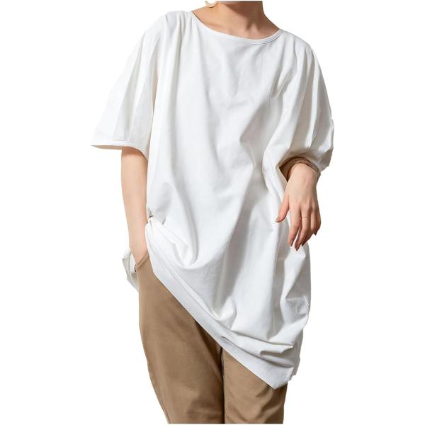 tシャツ レディース ゆったり 半袖 無地 大きいサイズ 白 可愛い 大きめ ロング 柔らかい 5分...