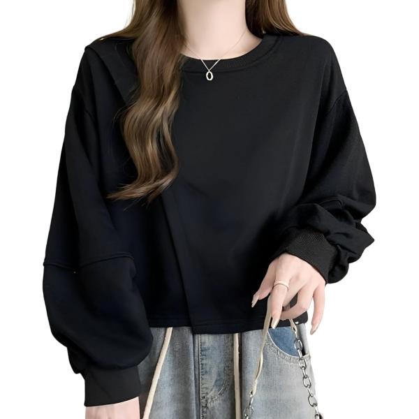 ショート丈 トレーナー 長袖 トップス レディース プルオーバー カジュアル シンプル JP アルフ...