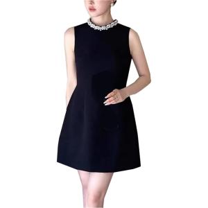 aライン キャバドレス ミニ 黒ノースリーブ ミニドレス クラシカル ビジュー 発表会 演奏会 結婚...