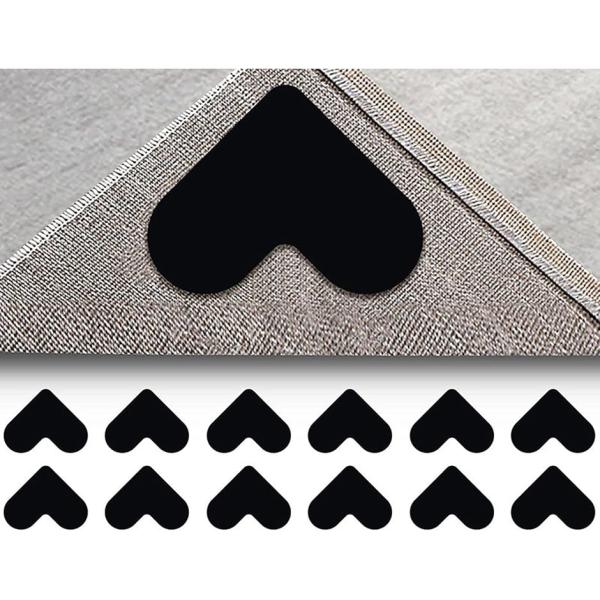 カーペット 滑り止めシート 80x80mm ハート形12枚セット 洗濯可能 強力粘着 (ブラック, ...