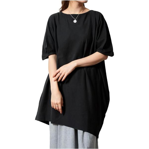 チュニックtシャツ レディース 半袖 春 夏 ゆったり 無地 薄手 綿100 ロング tシャツワンピ...