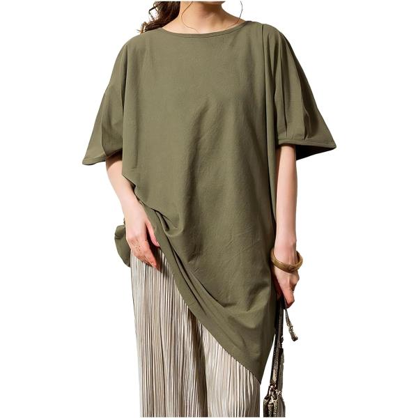 チュニックtシャツ レディース 半袖 春 夏 ゆったり 無地 薄手 綿100 ロング tシャツワンピ...