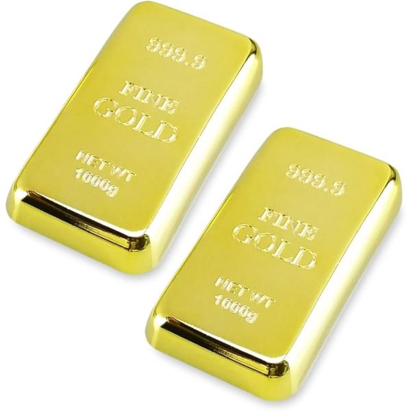 文鎮 金塊 レプリカ 金の延べ棒 ペーパーウェイト おもちゃ お金(ゴールド,  ２個)