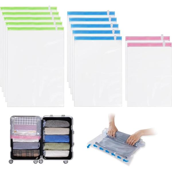 圧縮袋 旅行 衣類圧縮袋 約80％圧縮 洋服 (グリーン、ブルー、ピンク 12枚,  50x70cm...