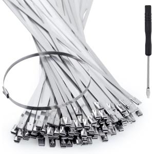 100本セット 結束バンド ステンレスバンド メタルタイ 結束工具 304ステンレス結束バンド(シルバー, 4.6x300mm)
