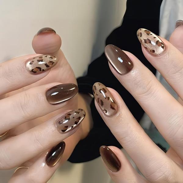 ネイルチップ ギャル 付け爪 可愛い キラキラ 3d 韓国 グッズ (マルチカラー4（ヒョウ柄）, ...