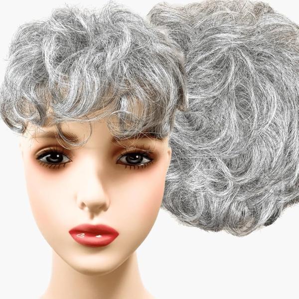 部分ウィッグ かつら ヘアピース ポイントウィッグ 白髪 グレイヘアー 女性 レディース 人工毛(白...