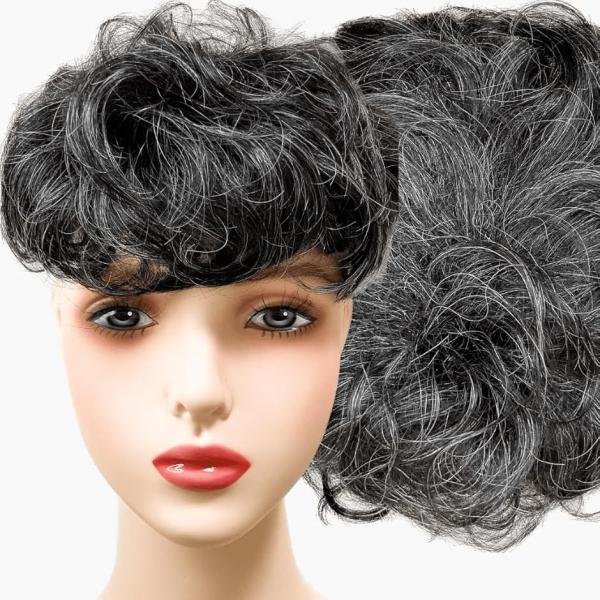 部分ウィッグ かつら ヘアピース ポイントウィッグ 白髪 グレイヘアー 女性 レディース 人工毛(白...
