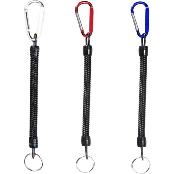 伸びるカラビナ3本セット ストラップ キーリール キーチェーン リールキーホルダー コードストラップ...