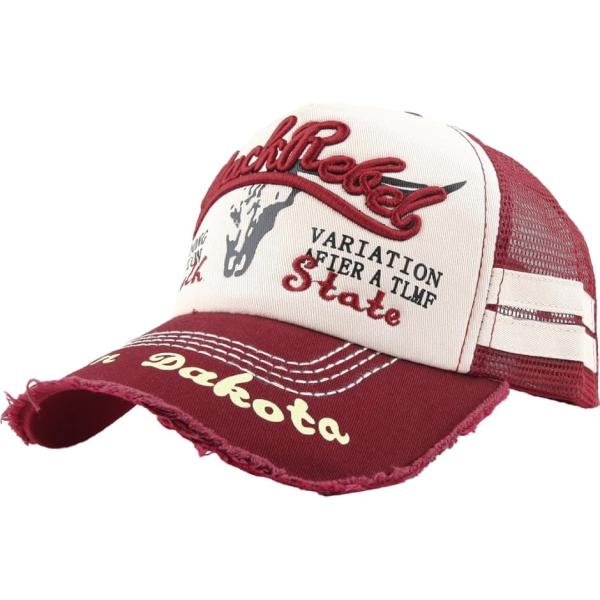 メッシュキャップ ダメージ アメカジ ベースボールキャップ メンズ/レディース(ワインレッド,  5...