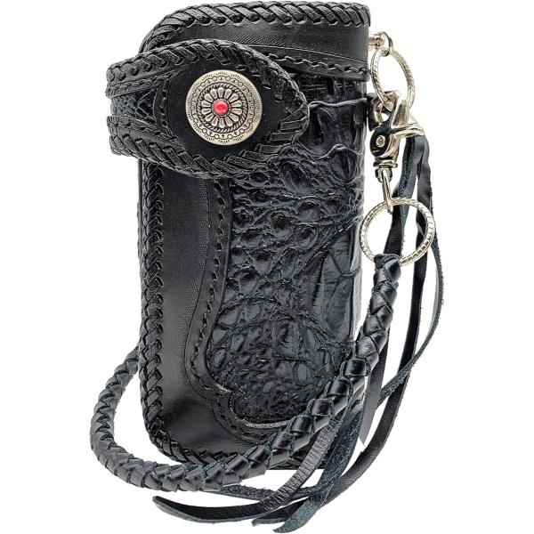 バイカーズウォレット カービング メンズ 財布 長財布 牛革 クロコ型押し (ブラック/ブラック ク...