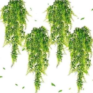 フェイクグリーン おしゃれ 吊り下げ(4個セット リアル 額縁 目隠し 造花 花束, 約78cm 消臭 連結 テラリウム 横長 ガラ)