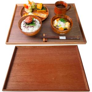 滑り止め付き 木製トレー おぼん 人気 カフェ おしゃれ ランチトレイ 木のトレー お盆(ブラウン, 長さ40cm x 幅30cm)