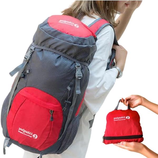 折りたたみ リュック 大容量 軽量 携帯 防水 35Ｌ ポケッタブル アウトドア 折り畳み(レッド,...