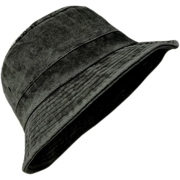 バケハ 大きいサイズ メンズ レディース バケットハット 色落ち コットン あご紐付き(ブラック, ...