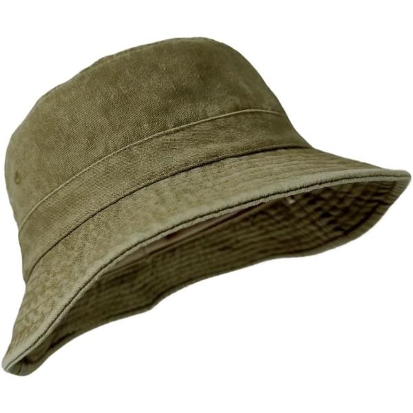 バケハ 大きいサイズ メンズ レディース バケットハット 色落ち コットン あご紐付き(カーキ,  ...