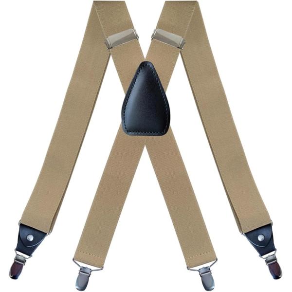サスペンダー X型 幅35mm 4クリップ 幅広 ユニセックス 日本国内検品(ベージュ)