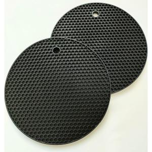 ポットホルダー 鍋敷き シリコン 2枚セット 耐熱 滑り止め 鍋つかみ フタ開け コースター おしゃれ(ブラック, 丸)