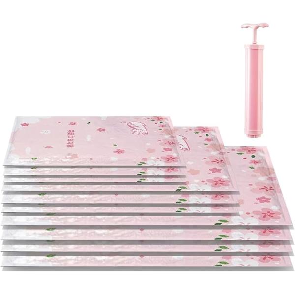 圧縮袋 10枚組 手動ポンプ付き 真空圧縮袋 二重チャック構造 防塵防湿 ダニ、カビ対策 真空圧縮パ...